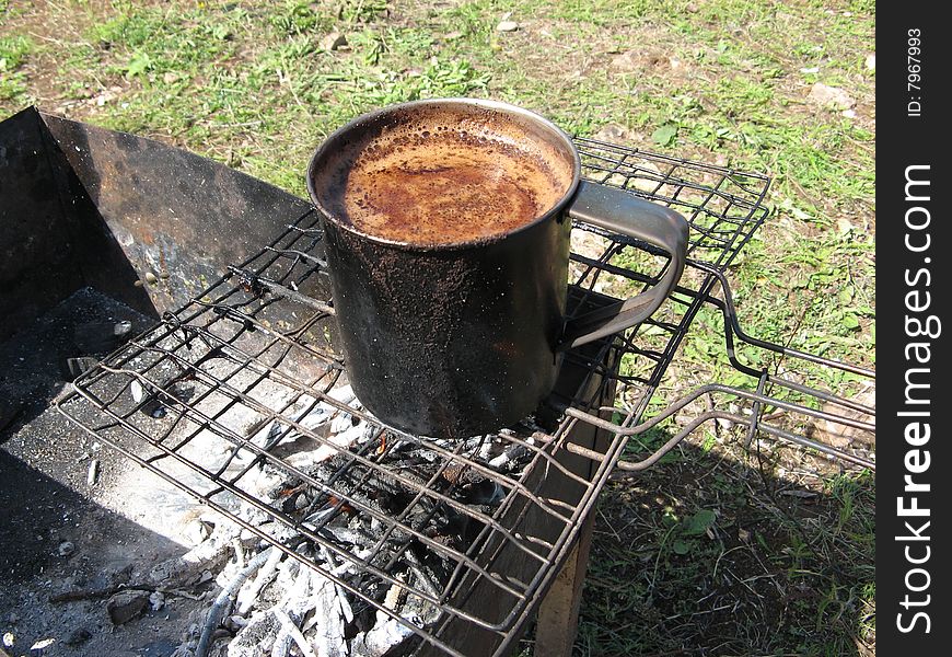Coffee is welded on a fire