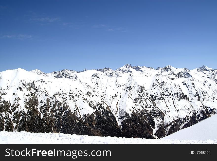 Ski resort. Caucasus Mountains. Dombaj