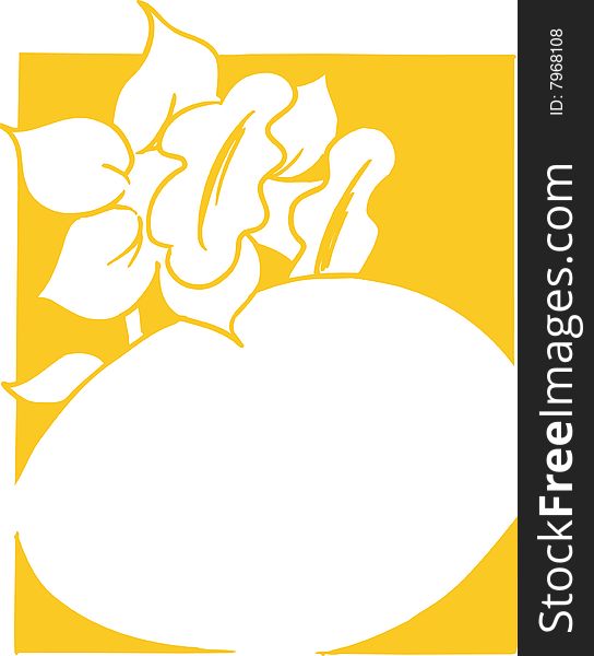 Flower and egg for easter on yellow background.