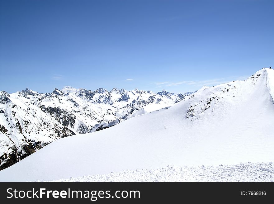 Ski resort. Caucasus Mountains. Dombaj