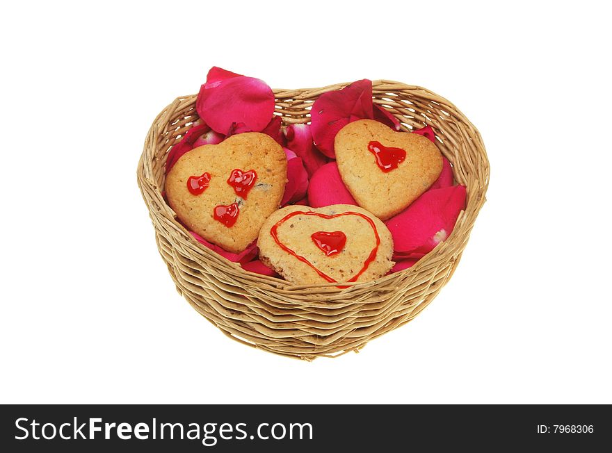 Petals and cookies in basket