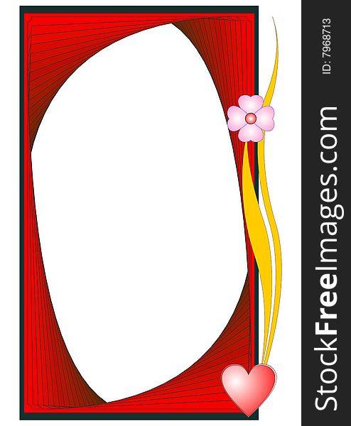 Computer generated frame, decorated an abstract flower, heart and ribbons.