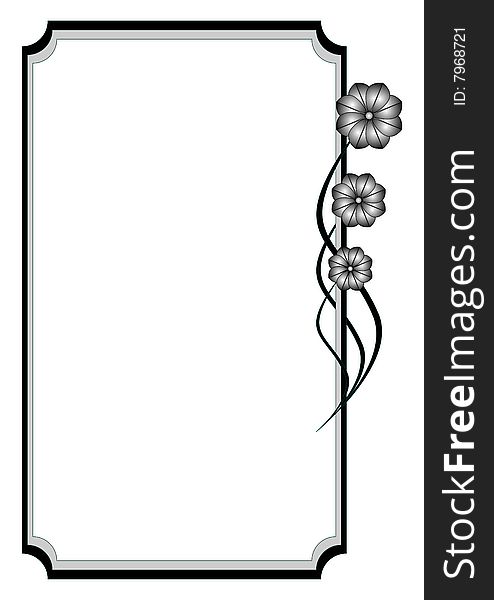 Computer generated frame, decorated abstract flowers. It is isolated on a white background.