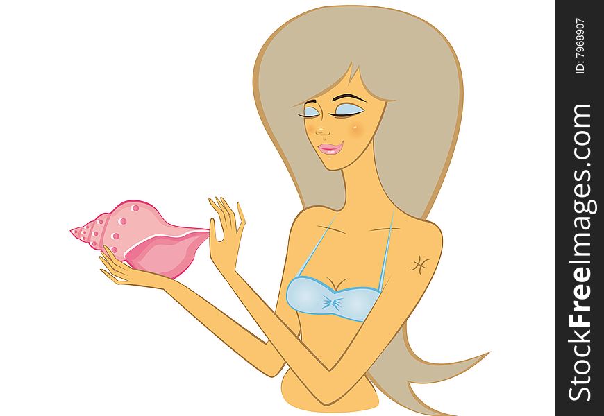 Girl horoscope pisces hair shell swimsuit mermaid
