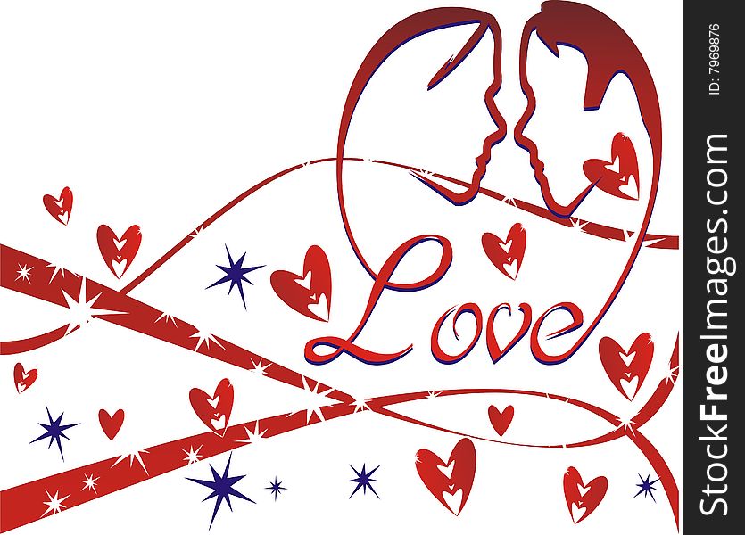 Lovers silhouette background with hearts stars for Valentine's Day. Lovers silhouette background with hearts stars for Valentine's Day