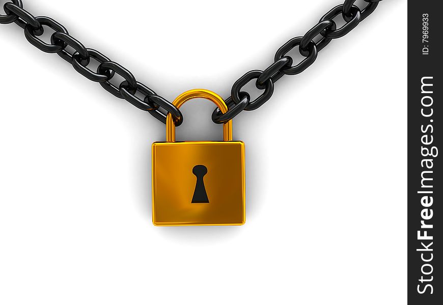3d illustration of two iron chains locked in center