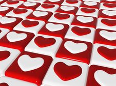 Chess Love, 3d Red, White Hearts, Chess-board Stock Photo