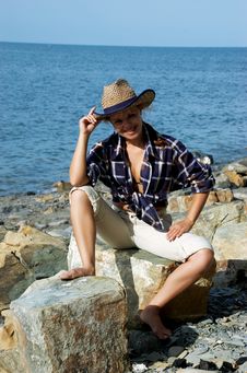 Girl On A Stone Beach Royalty Free Stock Photo Girl On A Stone Beach Royalty Free Stock Photo