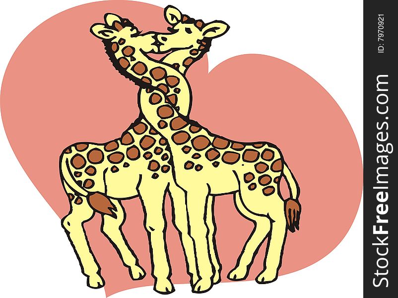 Pink heart and giraffe couple graphic illustration. Pink heart and giraffe couple graphic illustration