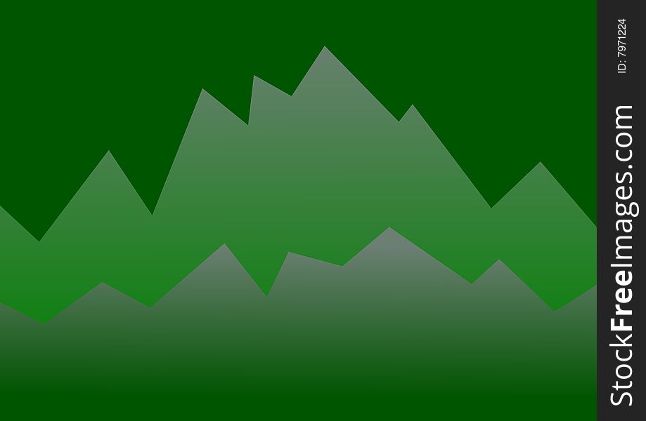 Abstract illustration of mountains rising in the distance in green colors. Abstract illustration of mountains rising in the distance in green colors.