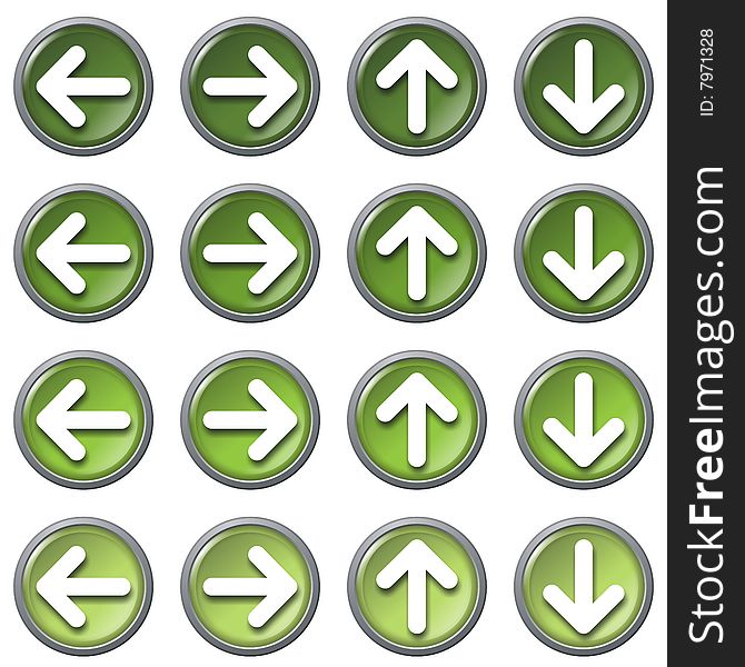 Arrows Web Icons, Green Series, Isolated In White