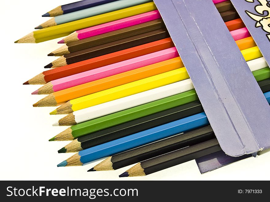 Colorful pencils in box