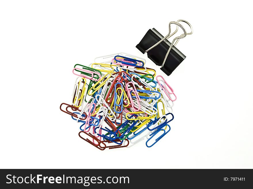 Paper clips on white background