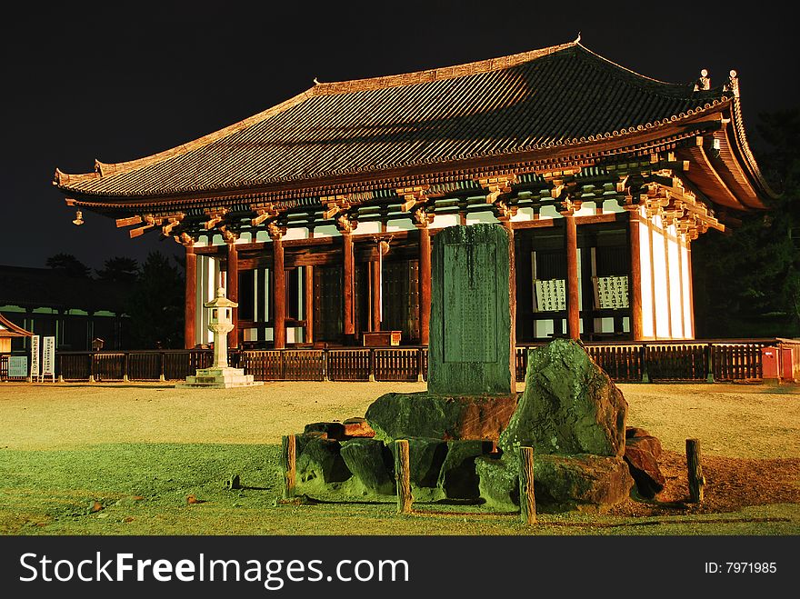 Night view of temple light up in Nara, Japan