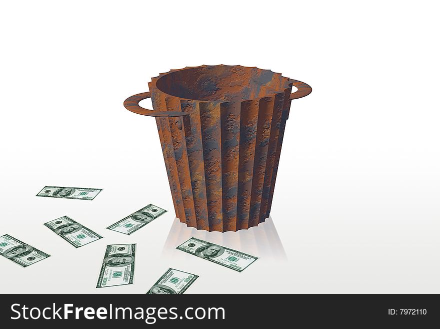 Recycle and money, are isolated on a white background. Recycle and money, are isolated on a white background