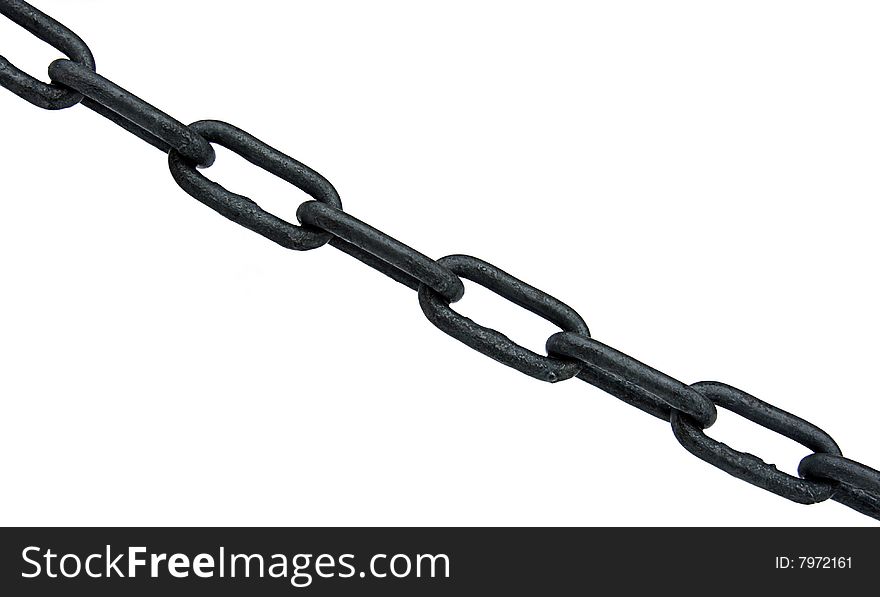 Metal chain stretched diagonally over white background. Metal chain stretched diagonally over white background