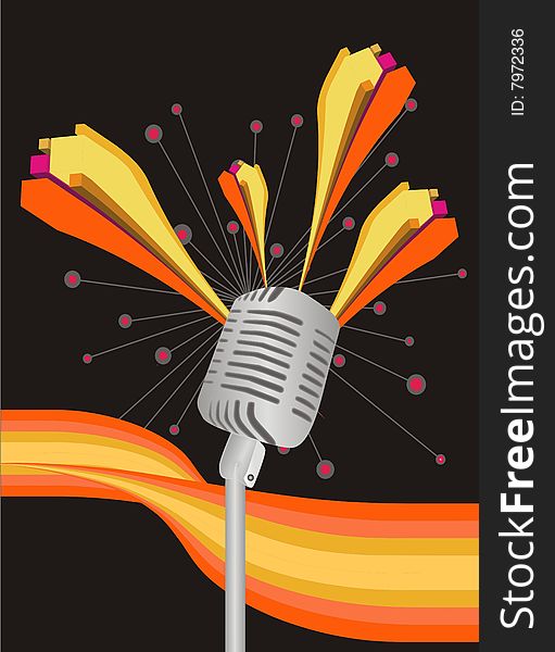 Microphone with sprinkle background and 3d colorful box