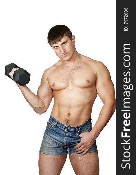 Muscular Man Working Out With Dumbbell