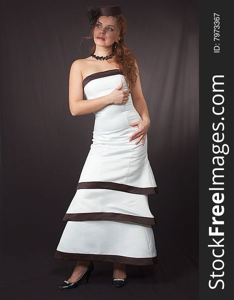 Attractive Woman In A White Retro A Dress