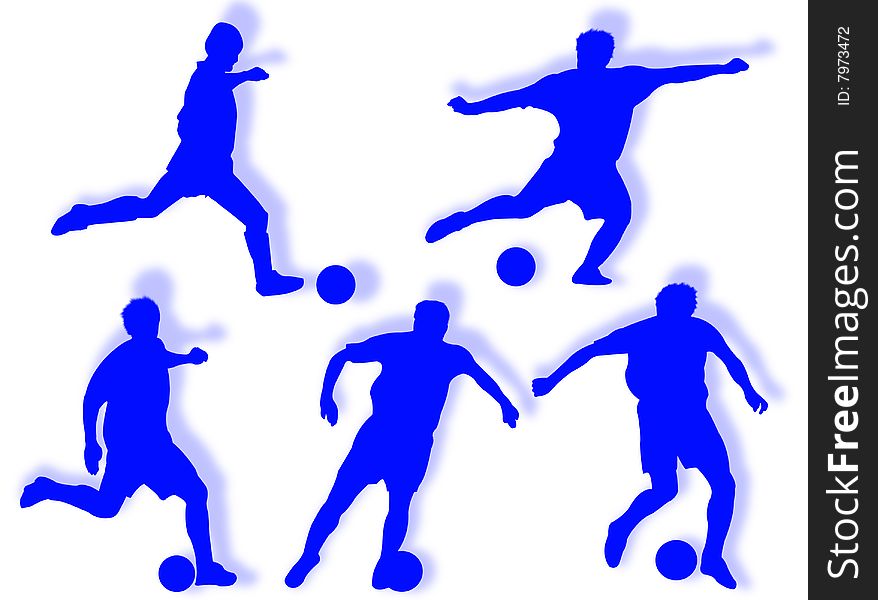 Football players silhouette in different poses and attitudes