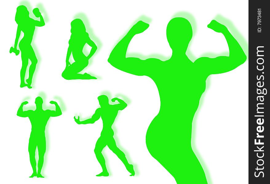 Body builder silhouette in different poses and attitudes