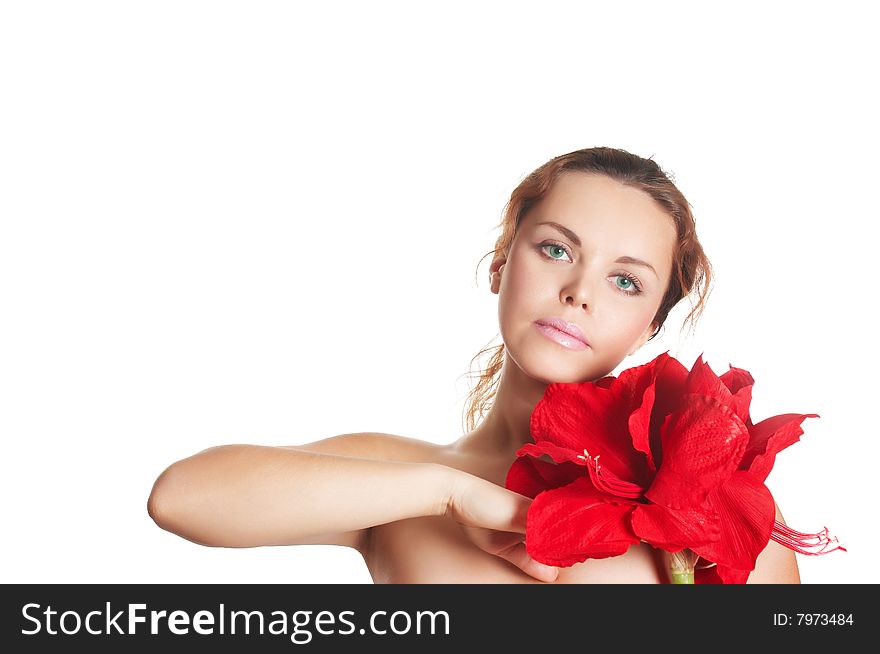 Portrait Of Fresh And Beautiful Woman With Flower