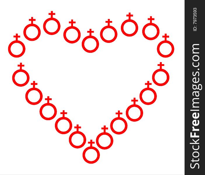 Heart which have been laid female symbols.