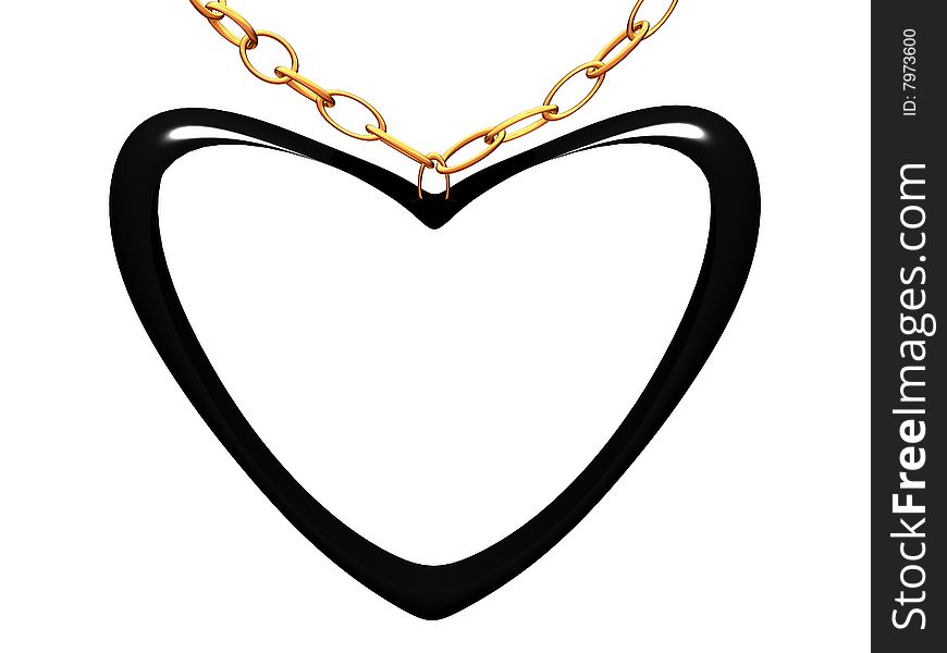 Medallion On A Chain In The Form Of Black Heart.