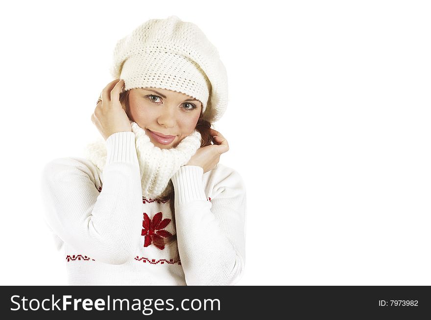 The beautiful young cheerful girl in winter clothes. The beautiful young cheerful girl in winter clothes