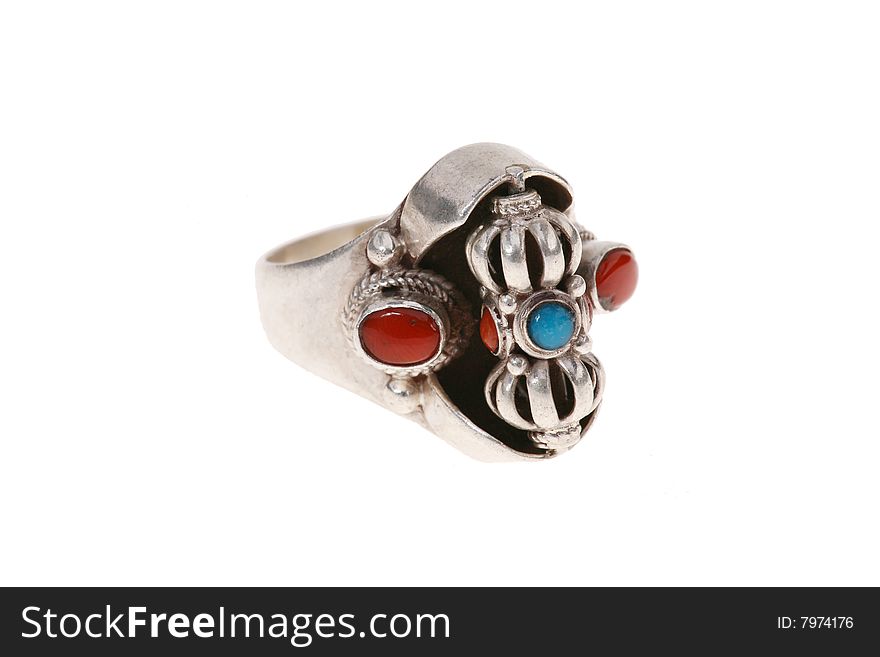 Little beautiful silver ring with blue stones