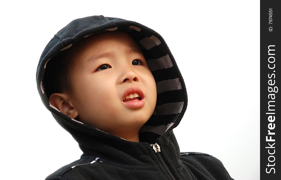 Cute Young boy with black jacket on. Cute Young boy with black jacket on