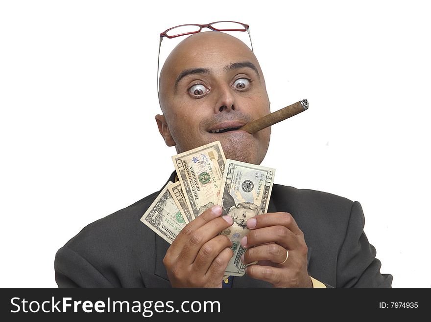 Businessman with money isolated against a white background