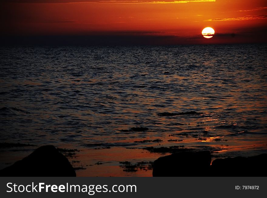 Red sunset by the Black sea