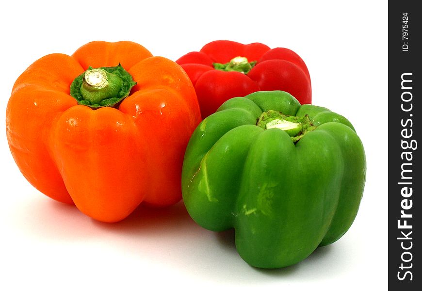 3 Colour Capsicums Isolated on a white Background