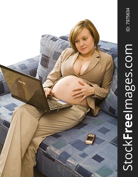 Young pregnancy woman at homework