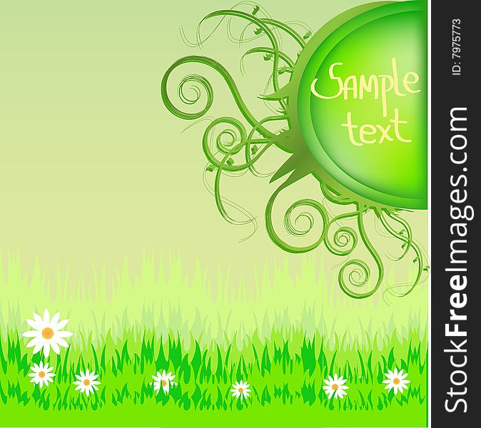 Meadow full of daisies with floral decoration for your text