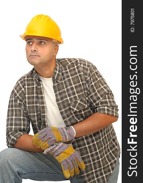 Worker with hat isolated against a white background