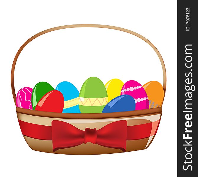 Basket full of easter decorated eggs inside