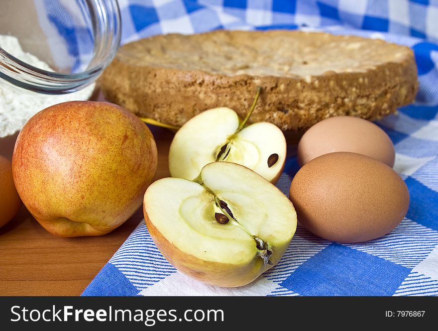 Apple pie and food ingredients for baking