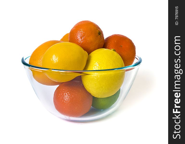 Bowl of citrus fruits on white background. Bowl of citrus fruits on white background