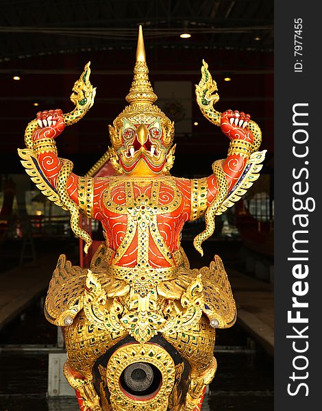 The royal barge, one of the supreme art of Thailand. There are many styles of head. This is one of them, Garuda. The royal barge, one of the supreme art of Thailand. There are many styles of head. This is one of them, Garuda.