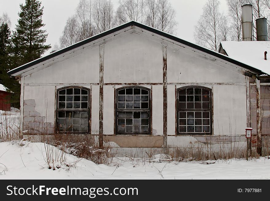 Old factory building in winter