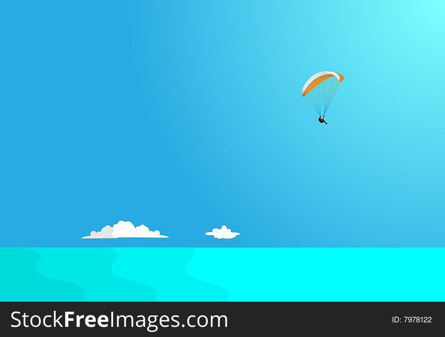 The man flies on a parachute over the sea. Vector. Without mesh. The man flies on a parachute over the sea. Vector. Without mesh.