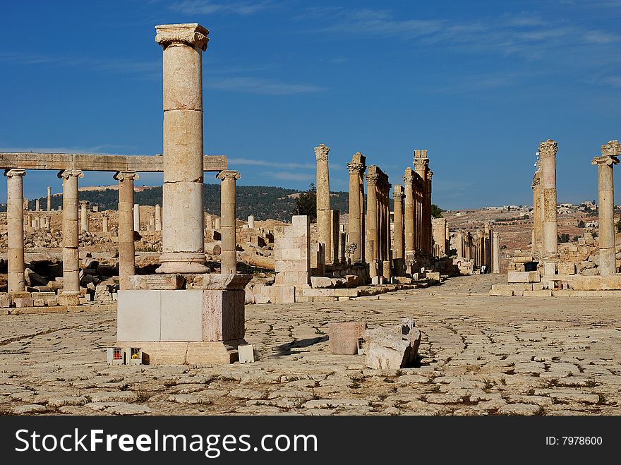 Ancient roman ruins in Jerash,  Jordan. Ancient roman ruins in Jerash,  Jordan