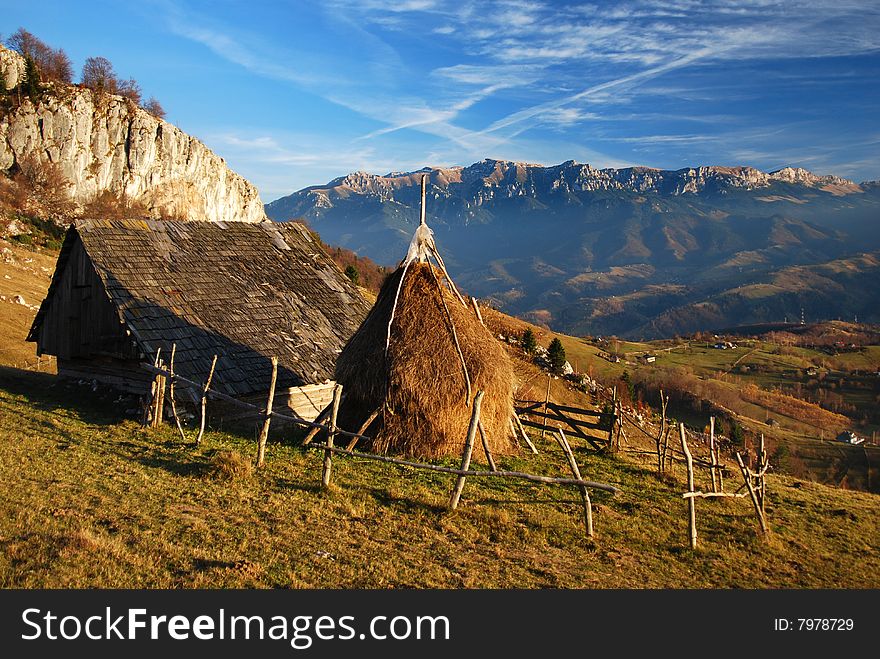 Romania autumn landscape with mountains.