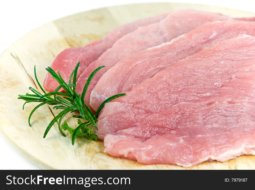 Slices Of Pork Chop Loin-raw-,isolated On White.