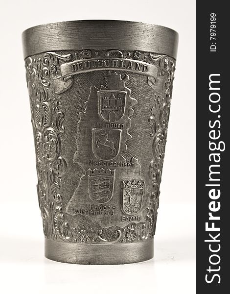 Silver medieval goblet with sculpture representing a old map of Germany. Silver medieval goblet with sculpture representing a old map of Germany