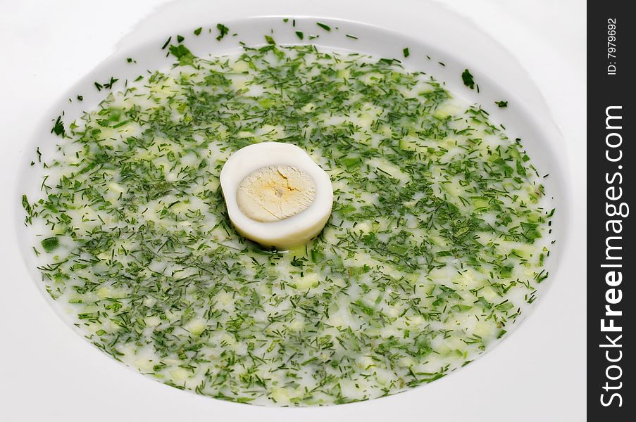 Cream of Greens Soup with Chopped Vegetables and Hard-Boiled Egg