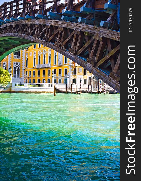 View of Academia Bridge bridge over Grand Canal in Venice. View of Academia Bridge bridge over Grand Canal in Venice