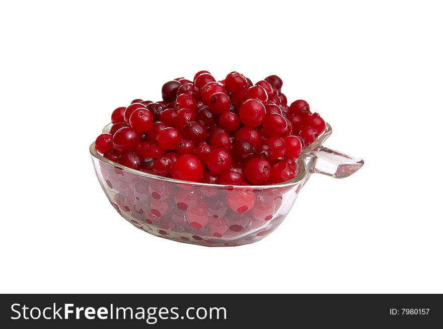 Fresh Red Cranberries In A Glass Bowl .